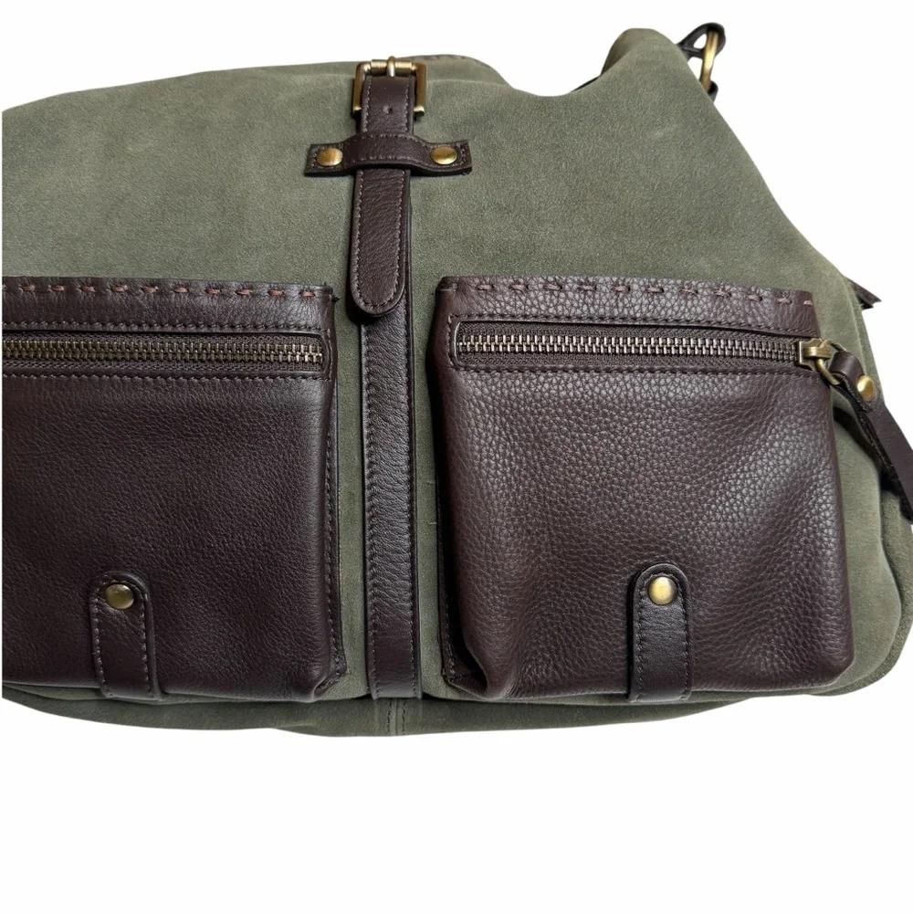 CARLA MANCINI Green Brown‎ Suede Leather Shoulder Hobo Bag NWT Slouchy